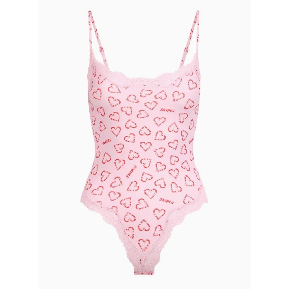 Skims Fits Everybody Lace Cami Bodysuit Candy Heart Pink XS BD-THG-9112
